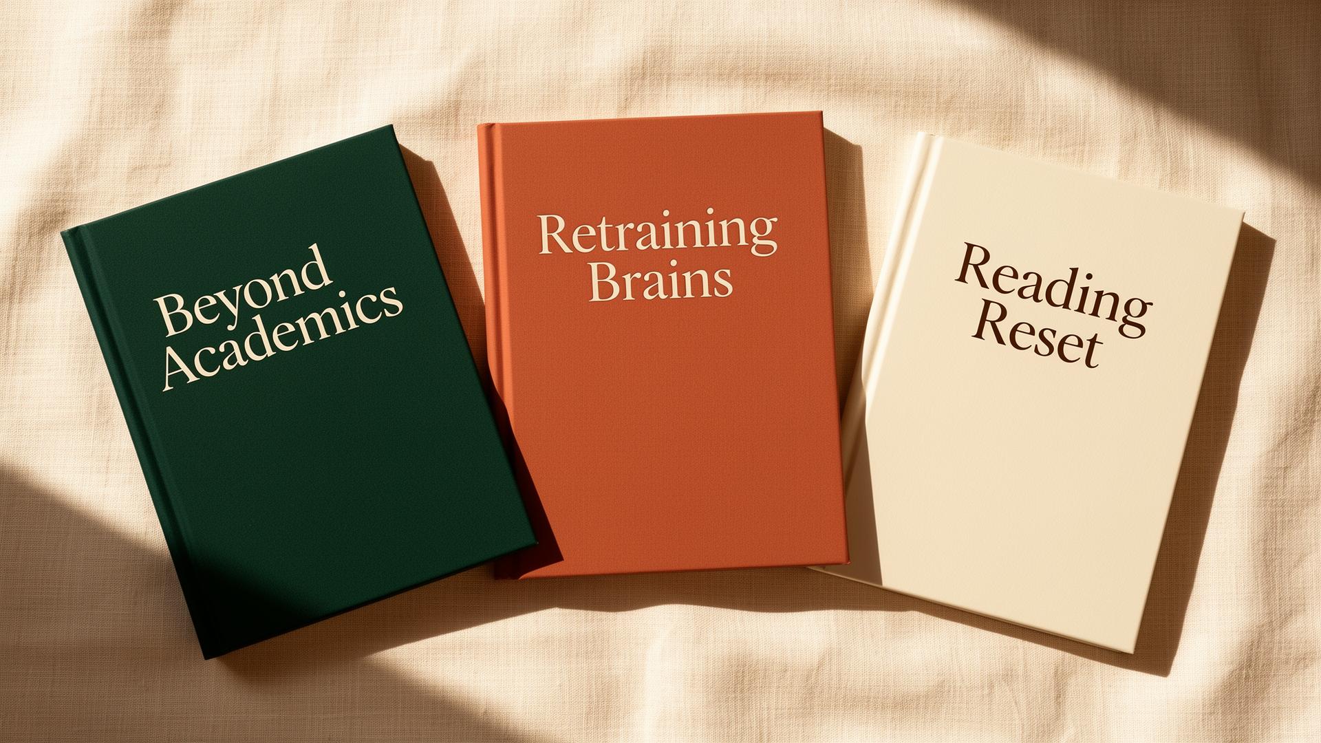 Three of Flo's books on a linen surface